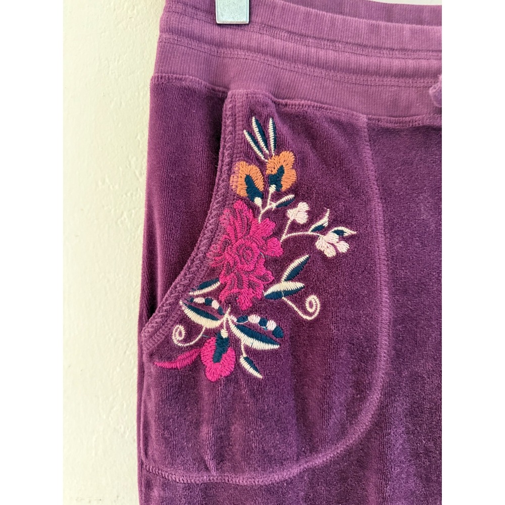 Johnny‎ Was JW Los Angeles Plum Purple Velour Floral Embroidered Joggers Small